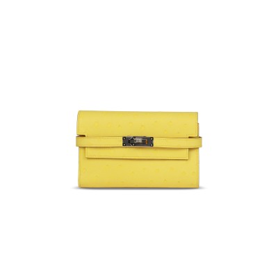 HERMES MASTER KELLY DEPLIANT WALLET OSTRICH PALLADIUM HARDWARE (15*10*3cm)